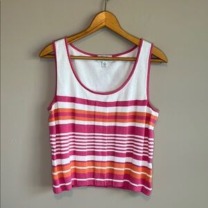 St. John Sport by Marie Gray White and Pink Wool Blend Tank Top